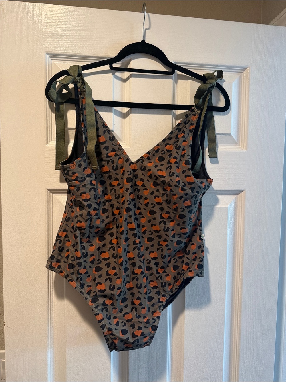 Posh Peanut Olive Tie-Strap Leopard Print Bodysuit